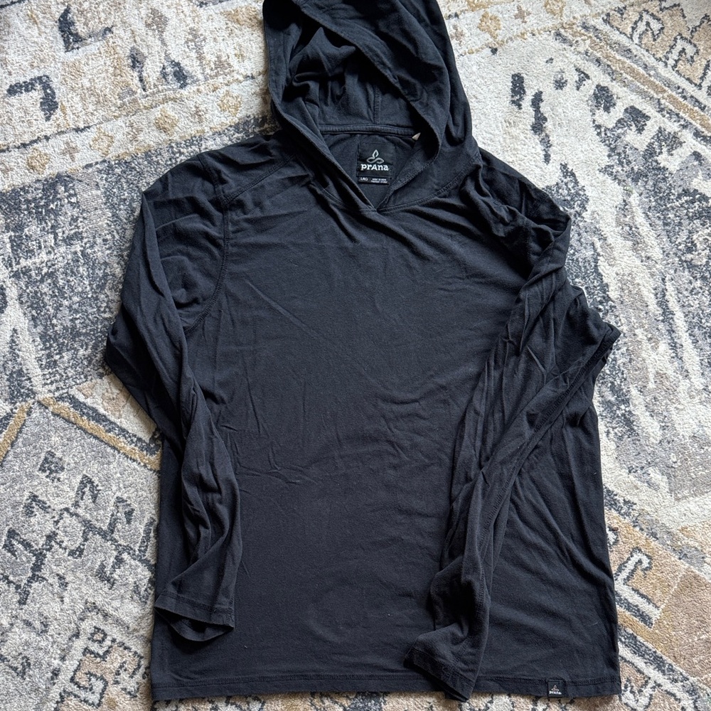 Prana Men's Black Hooded Long-Sleeve Shirt